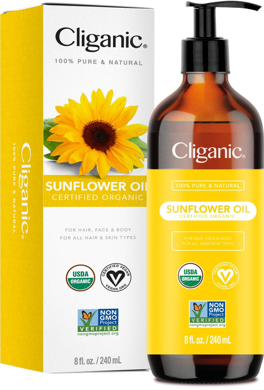 Cliganic Organic Sunflower Oil, 100% Pure (8oz) - For Skin, Hair & Face