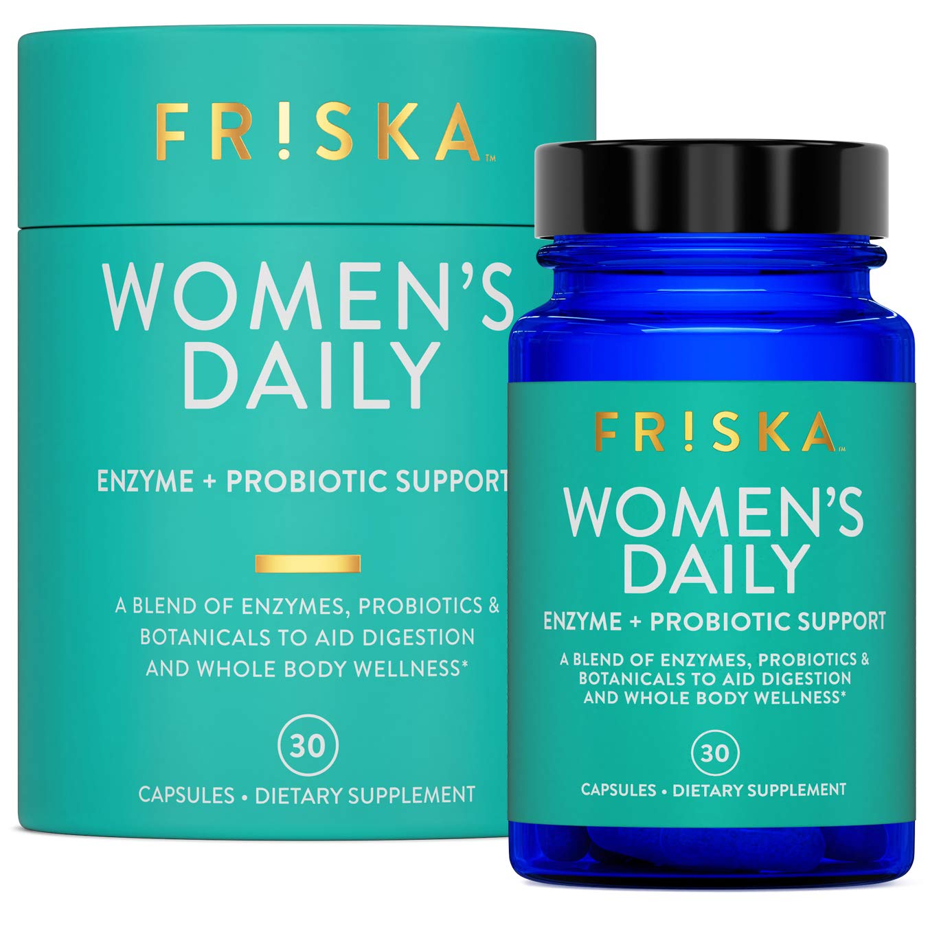 FRISKA Women’s Daily Digestive Enzyme and Probiotics Supplement 30 Capsules