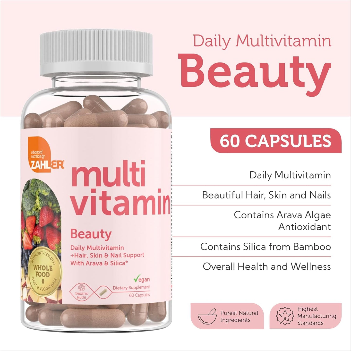 Zahler Multivitamin Beauty, Daily Multivitamin +Skin Hair 60 Capsules