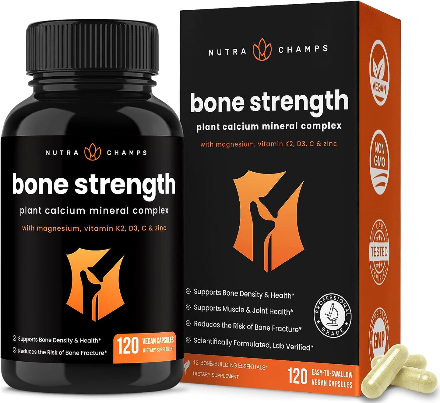 Bone Strength Supplements | Plant Based Calcium Supplement 600mg 120 capsules