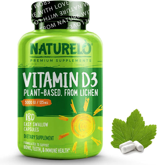 NATURELO Vitamin D - 5000 IU - Plant Based from Lichen - 180 count