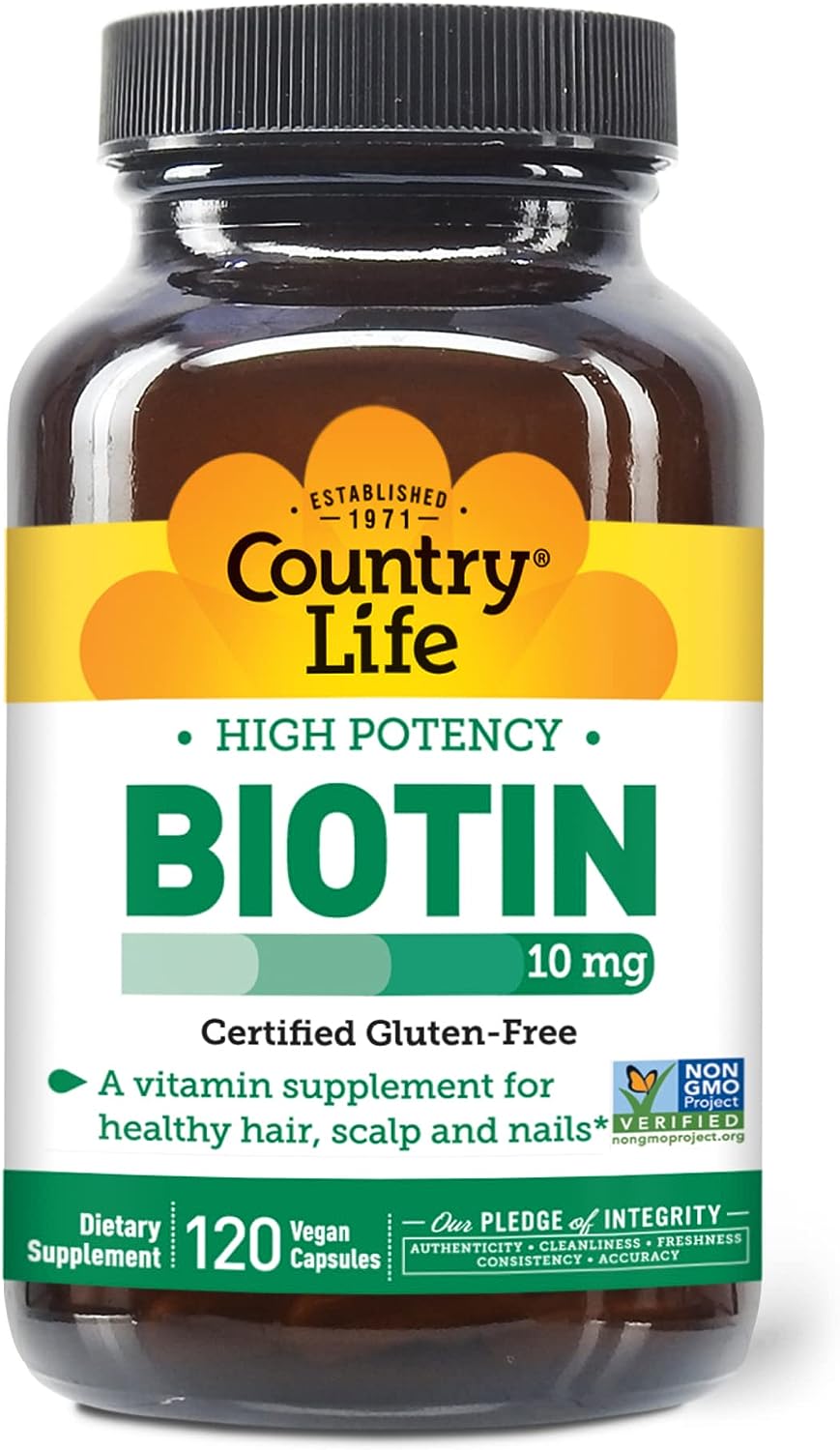 Country Life Biotin High Potency, 10mg, 120 Count,