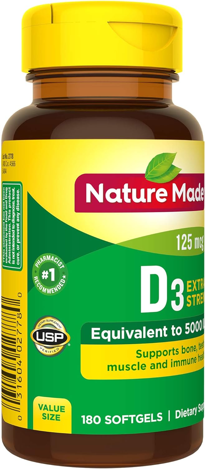 Nature Made Extra Strength Vitamin D3 5000 IU  180 Softgels