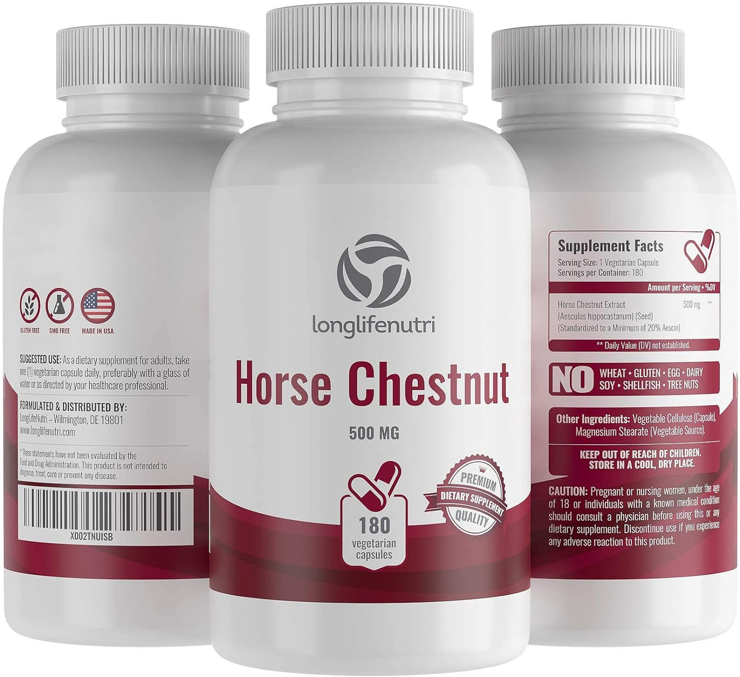 LongLifeNutri Horse Chestnut Extract  180 Vegetarian Capsules