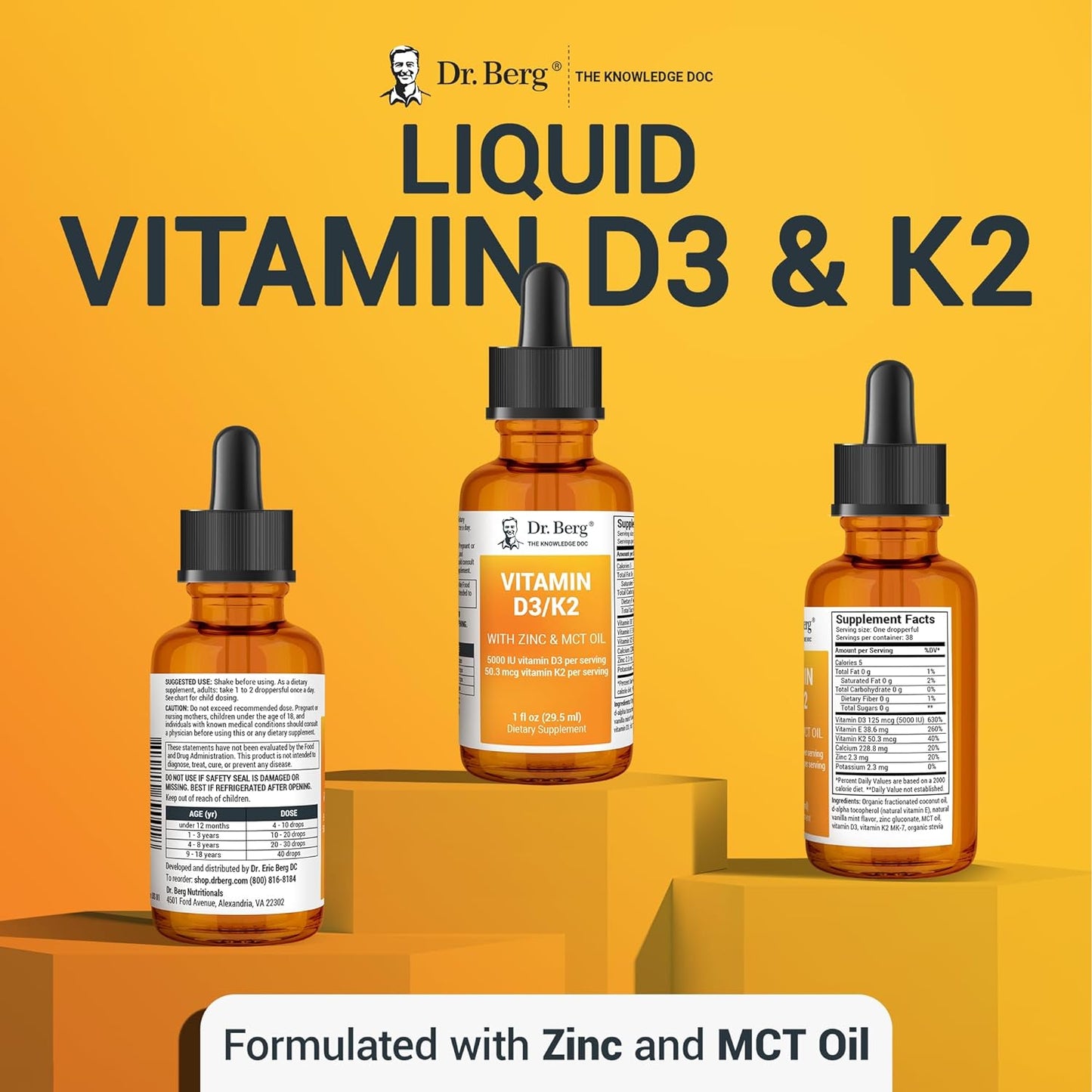 Dr. Berg Vitamin D3 K2 with Zinc & MCT Oil Liquid Supplement