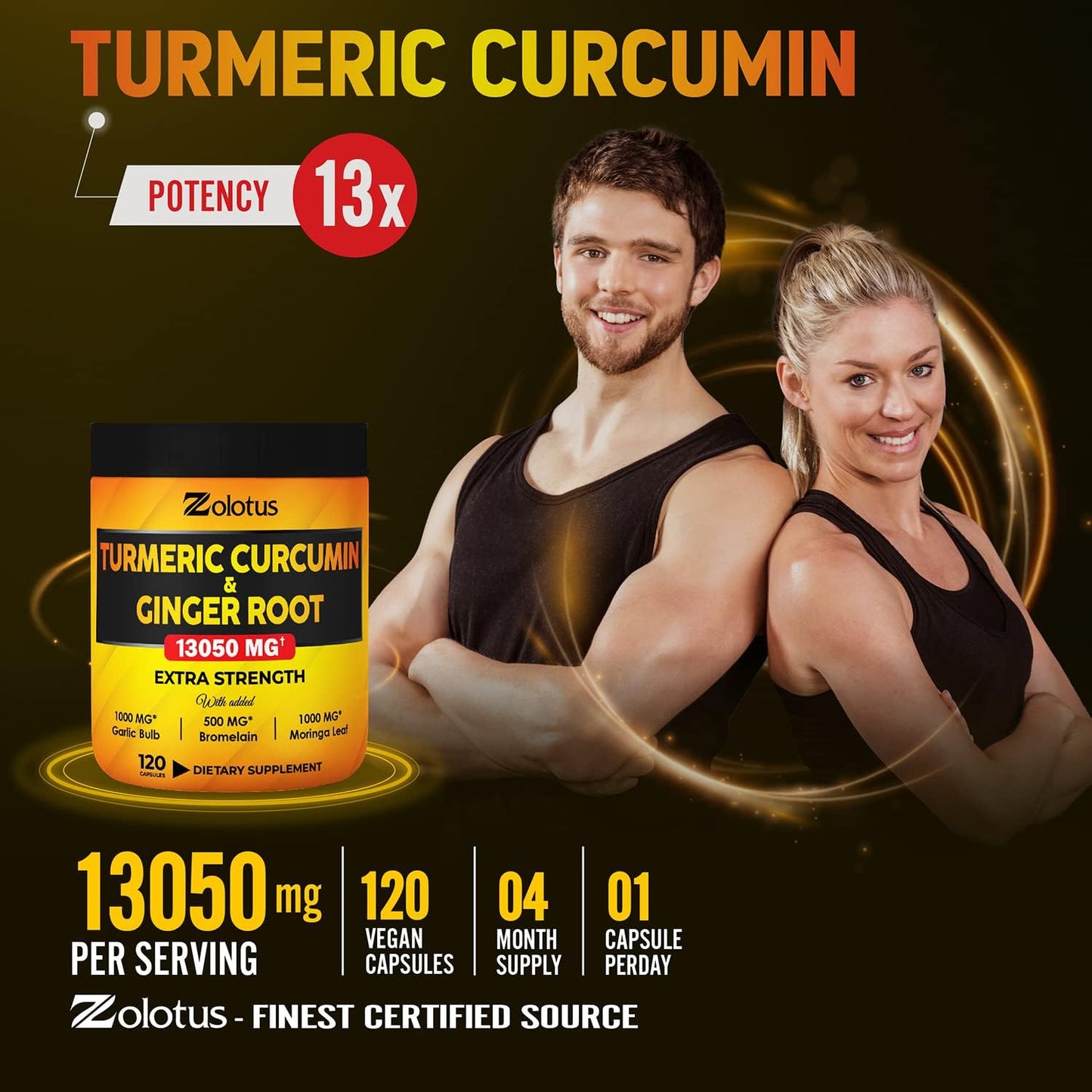 6 in 1 Turmeric Curcumin + Ginger Capsules, 95% Curcuminoids, 120 capsules