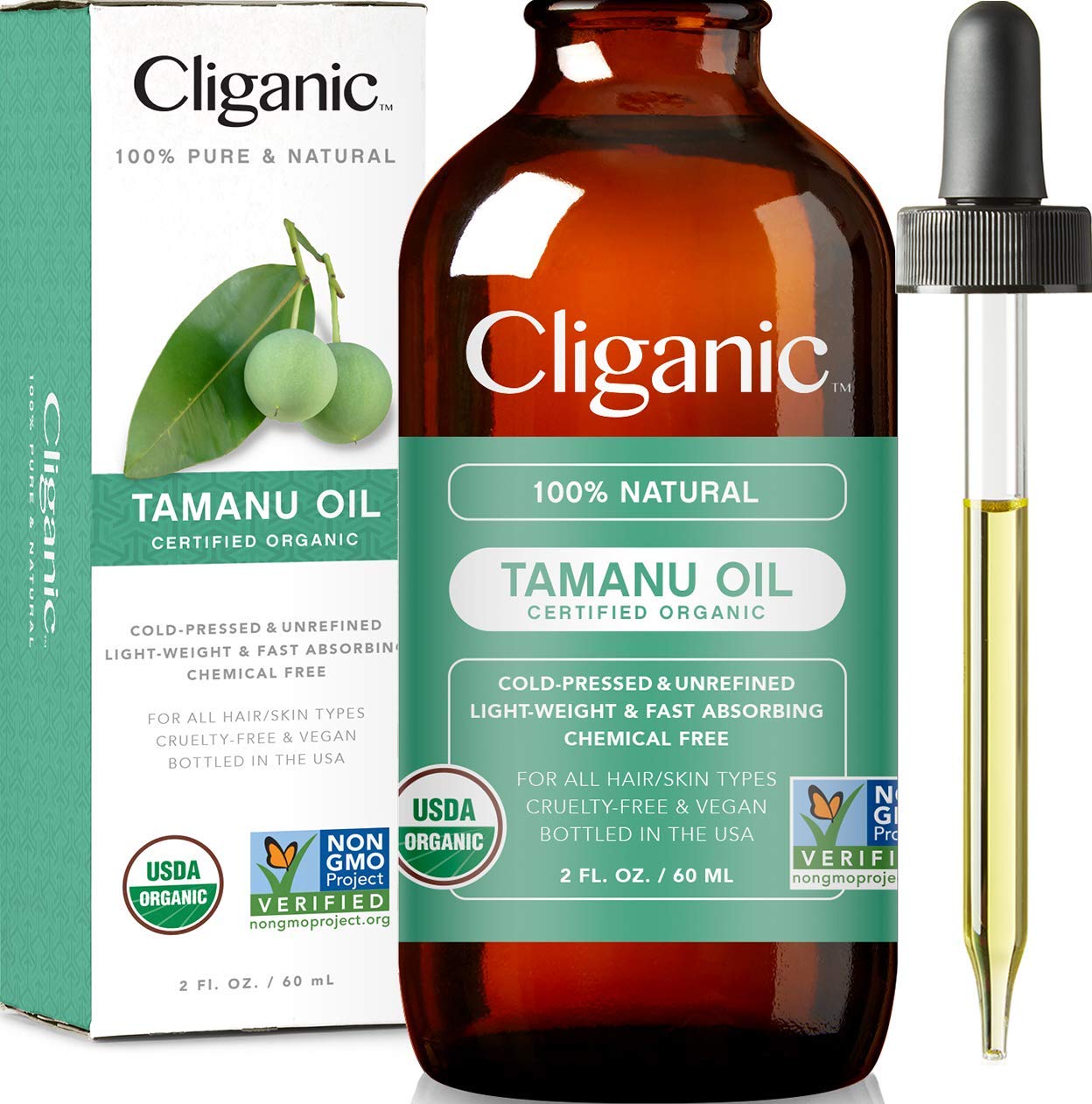 Cliganic USDA Organic Tamanu Oil, 100% Pure - For Face, Hair & Skin