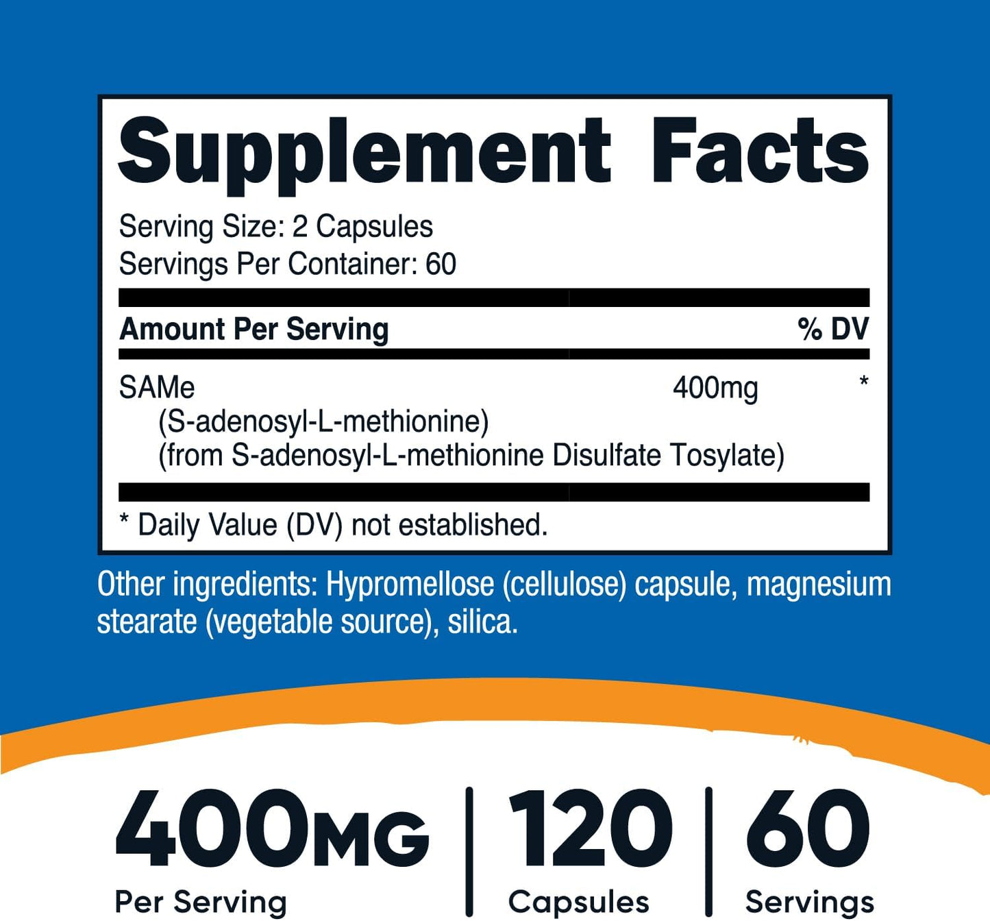 Nutricost SAM-e (S-Adenosyl-L-Methionine) 400mg Per Serving, 60 Servings, 200mg Per Capsule, 120 Capsules