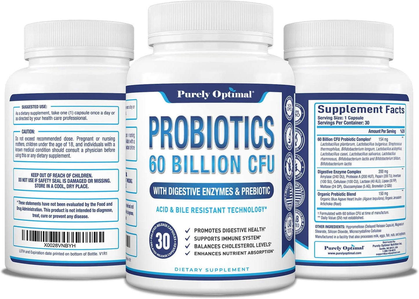 Premium Probiotics 60 Billion CFU with Organic Prebiotic, 30 count