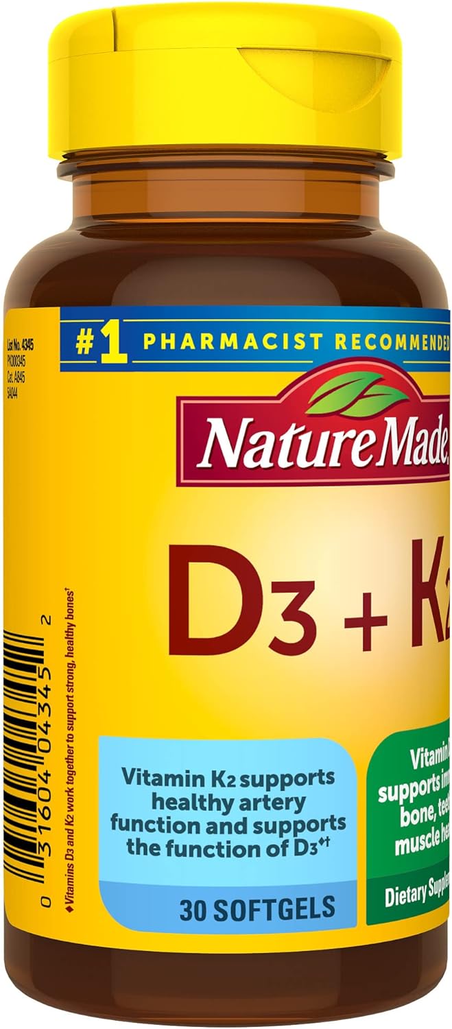 Nature Made Vitamin D3 K2, 5000 IU (125 mcg) 30 Softgels