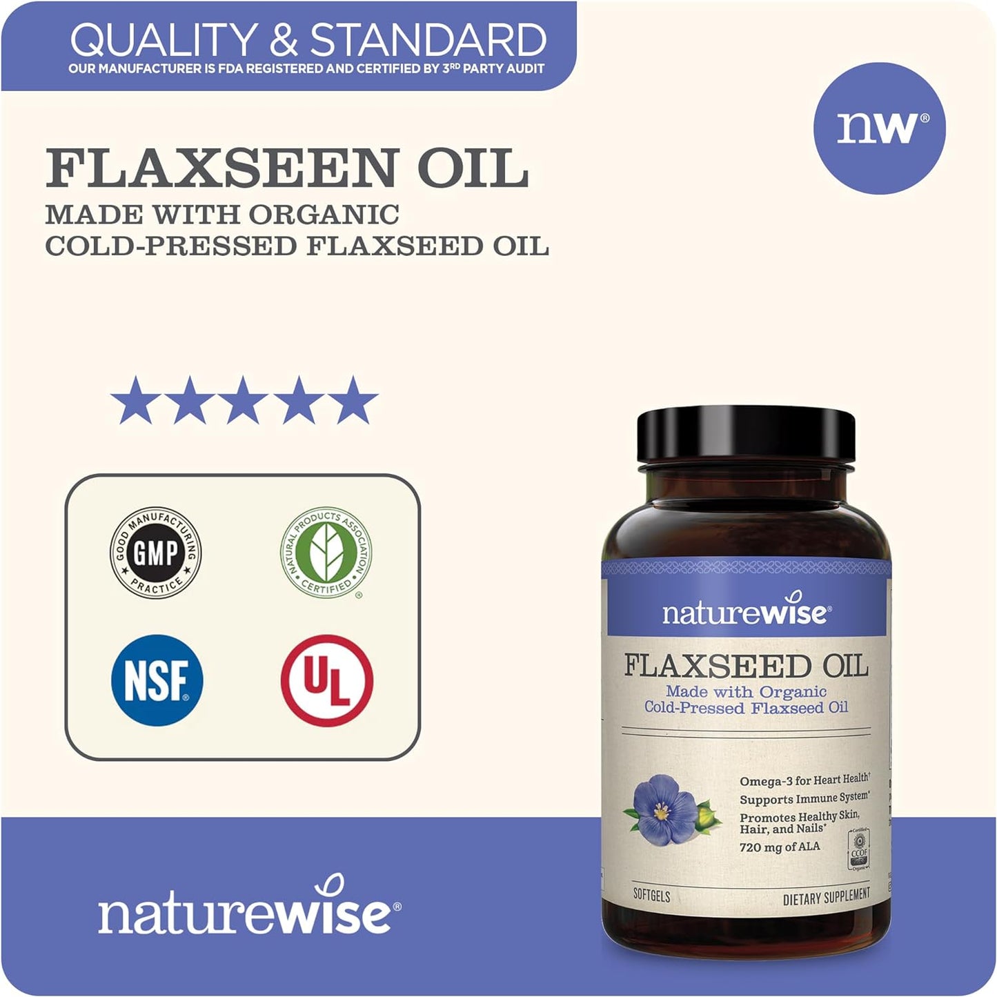 NatureWise Organic Flaxseed Oil 120 Softgels