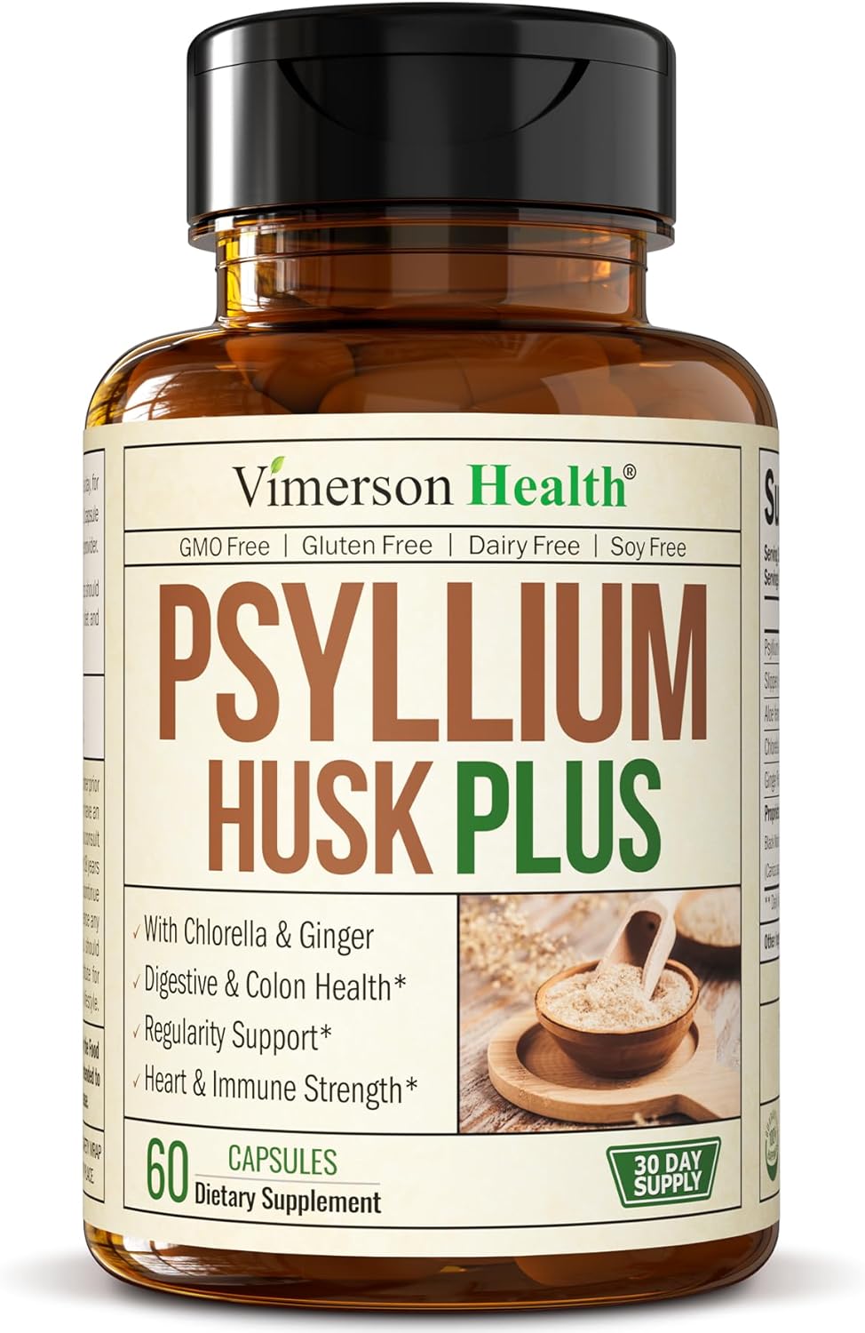 Psyllium Husk Powder Capsules. Fiber Supplement 60 Capsules