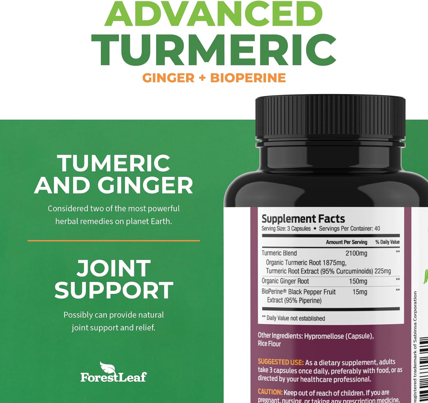 Organic Turmeric Supplement Extra Strength 2265mg - 120 capsules