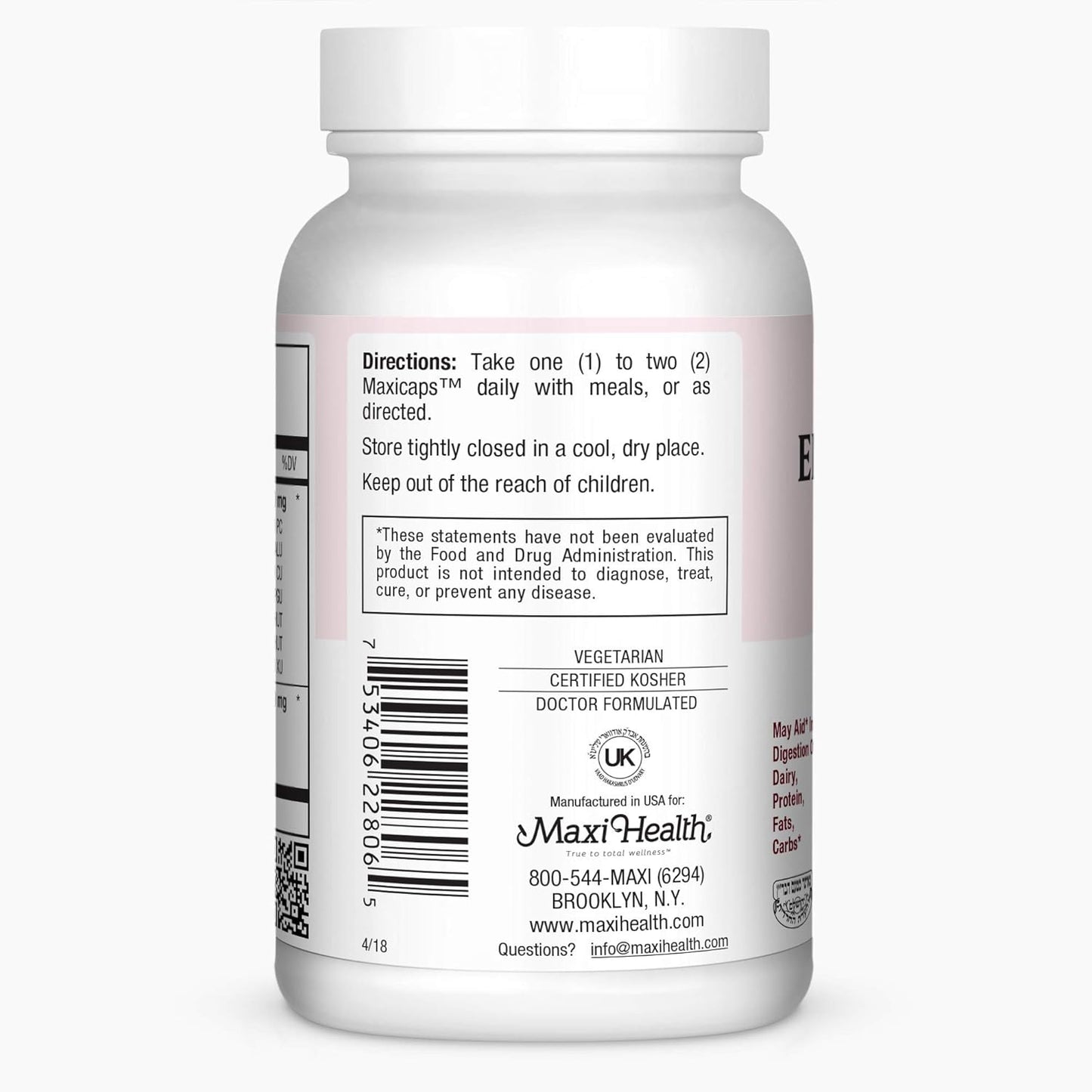 Maxi Health PremiumComplex Digestive Enzymes Aids Dairy & Fats, 60 Count