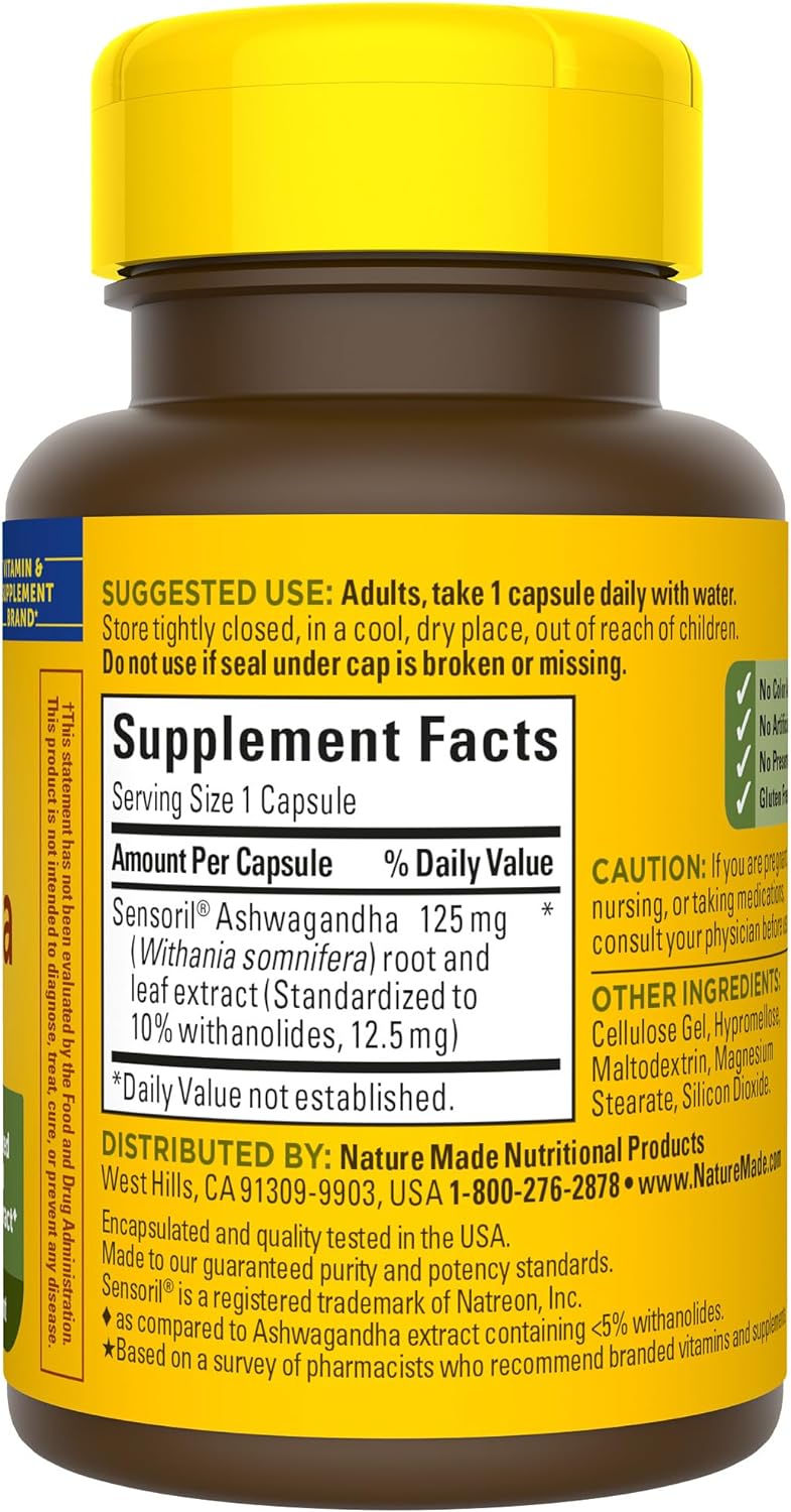 Nature Made Ashwagandha Capsules 125mg for Stress Support, 60 Capsules