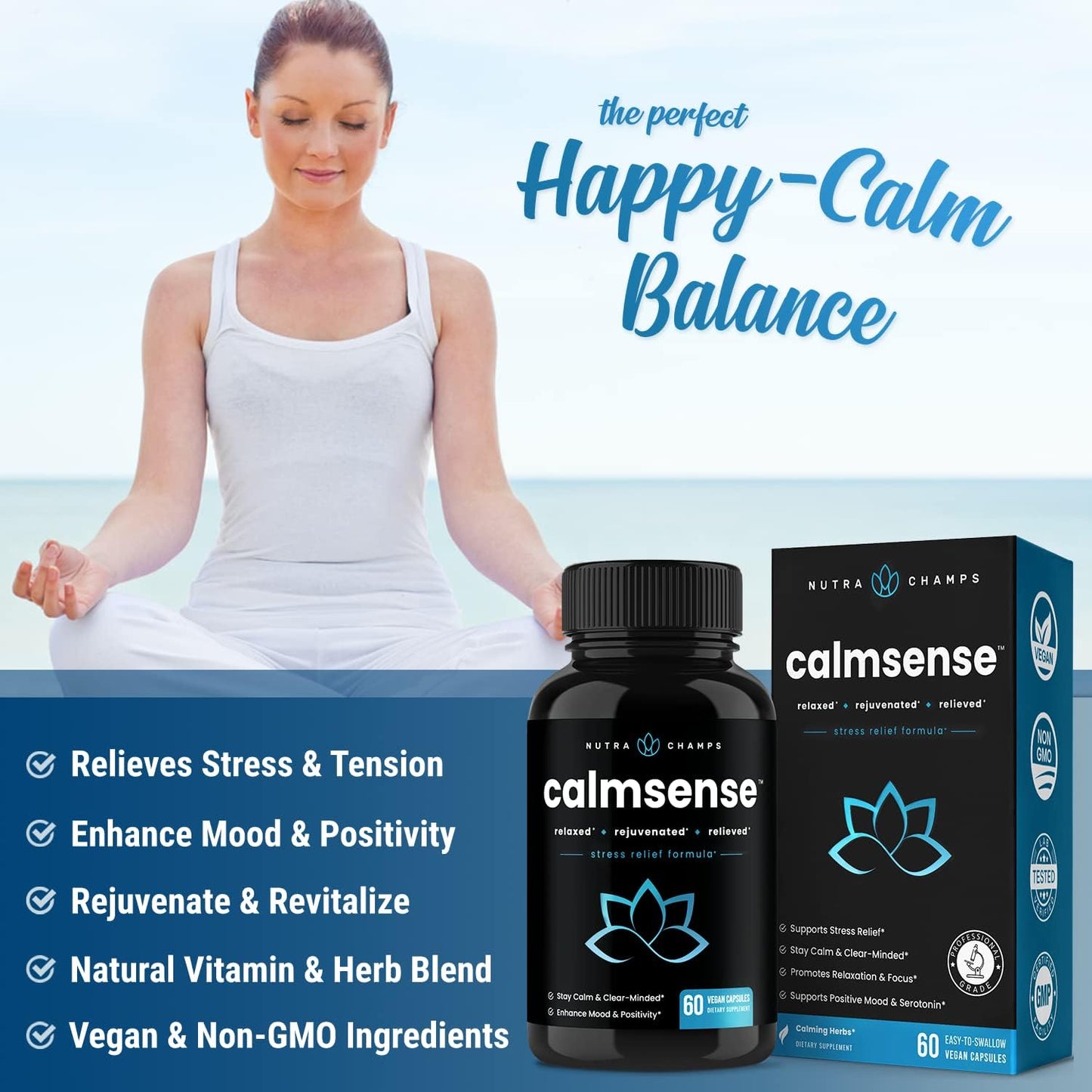 NutraChamps Calm Sense Stress Relief Supplement - 60 count