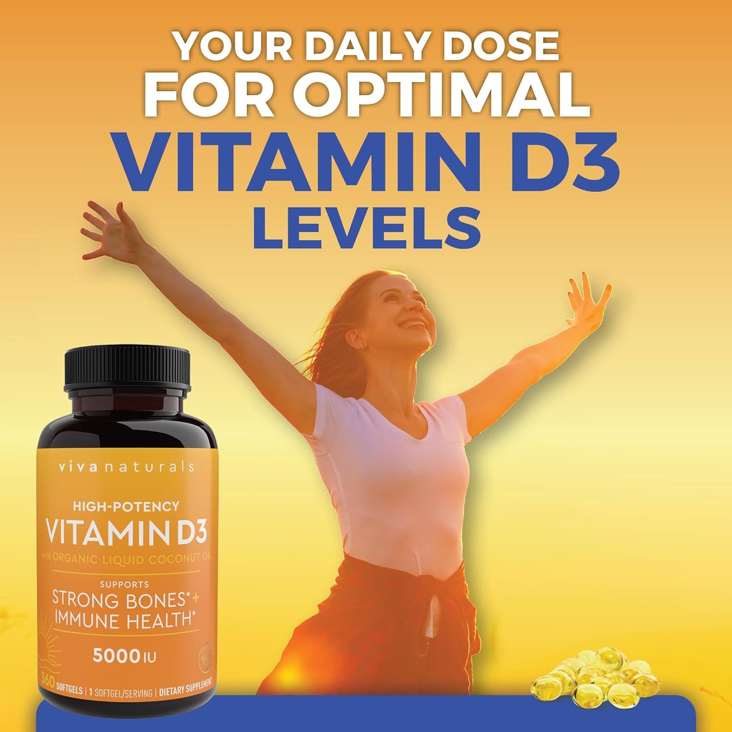 D3 Vitamin 5000 IU Softgels (125 mcg), 360 Softgels - High Potency Vitamin D Supplements