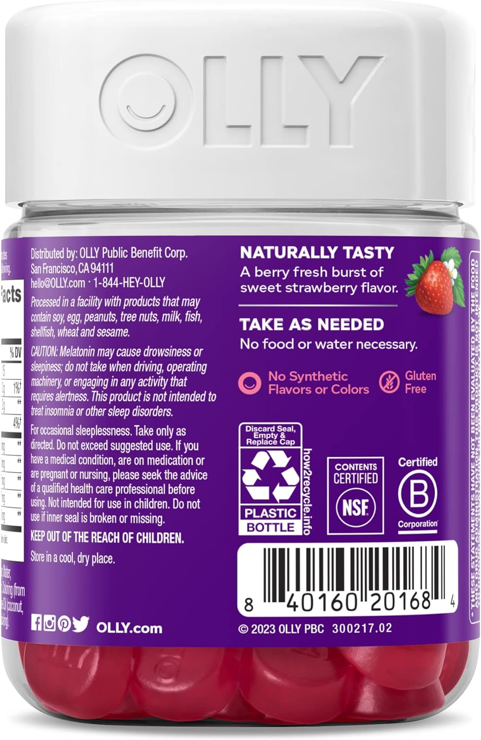 OLLY Sleep Gummy,  3 mg Lemon Balm, Sleep Aid, Strawberry, 60 Count (Pack of 1)