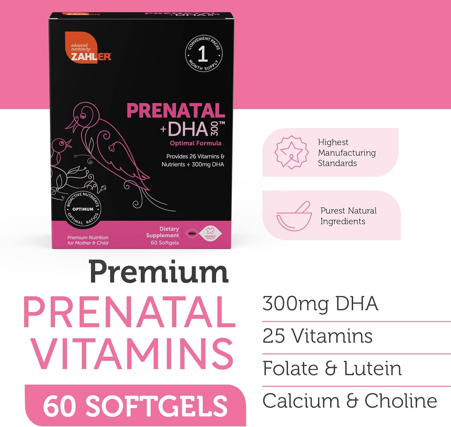 Zahler Prenatal Vitamin with DHA & Folate - 60 Count