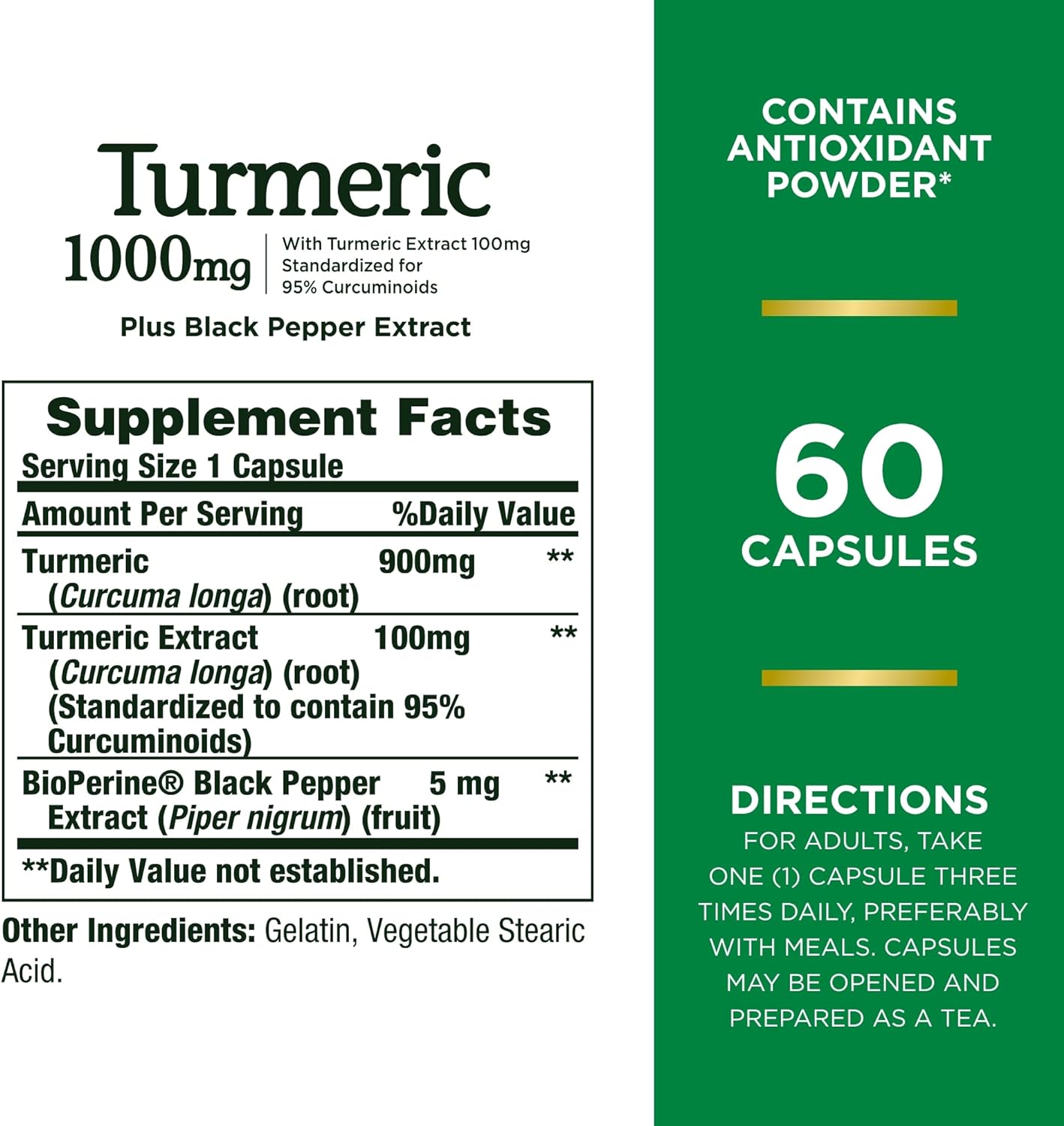 Nature's Bounty Turmeric With Black Pepper Extract, Supports Antioxidant Health, 1000mg, 60 Capsules