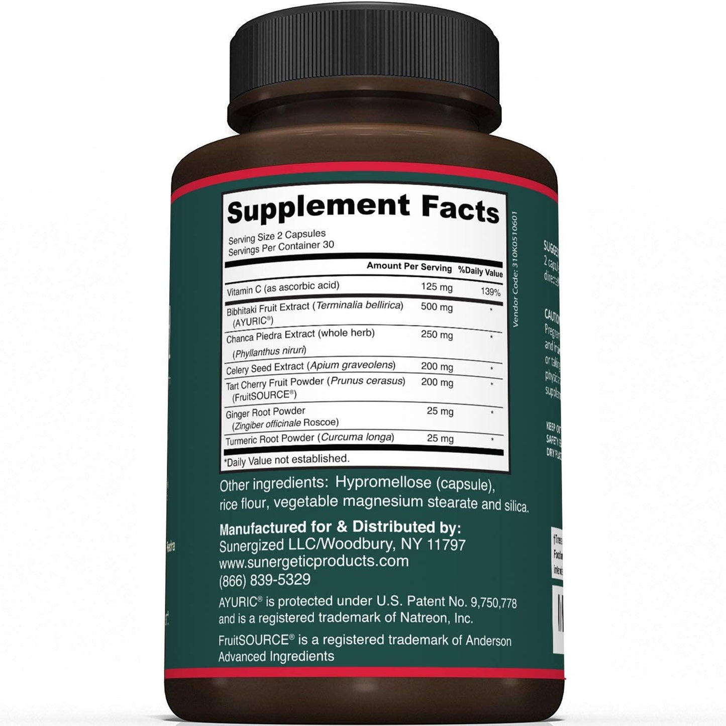 Sunergetic Premium Uric Acid Support Supplement- 60 Veggie Capsules