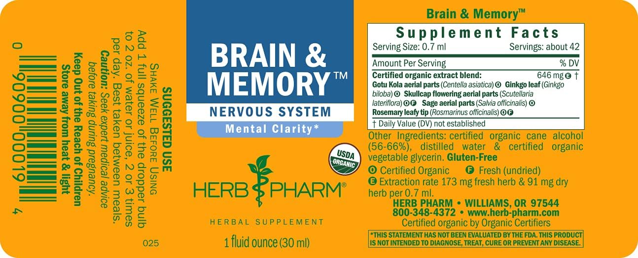 Herb Pharm Brain and Memory Liquid Herbal Formula 1 Ounce