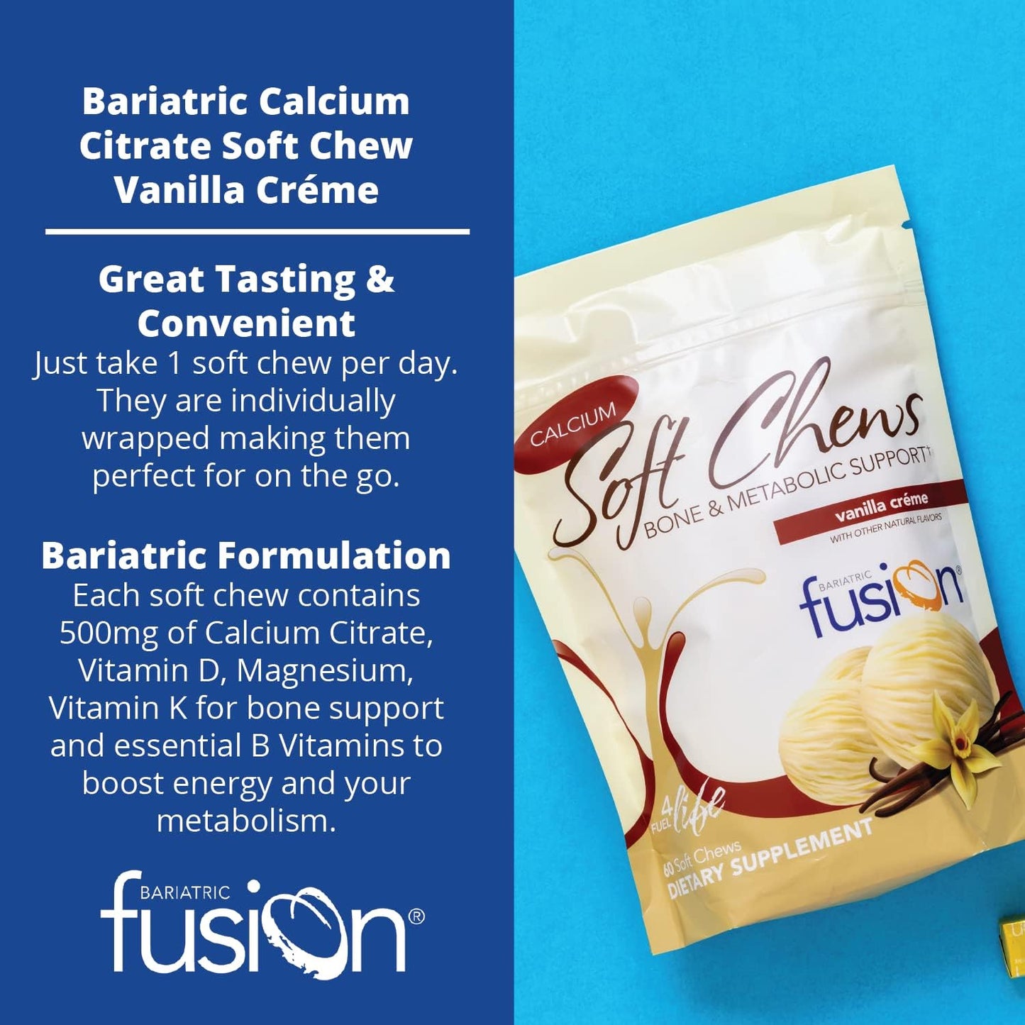 Bariatric Fusion Calcium Citrate & Energy Soft Chew -  60 Count