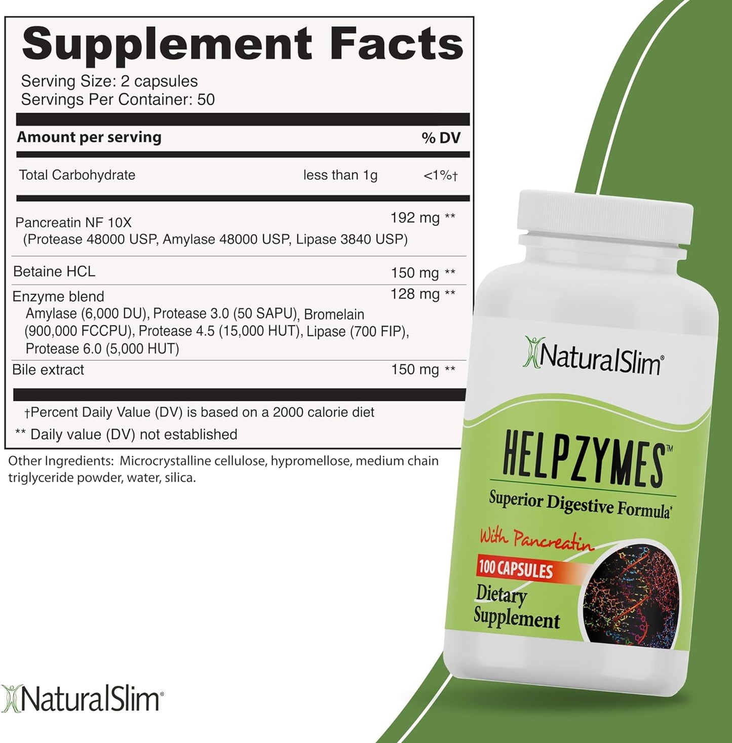 NaturalSlim Helpzymes Digestive Enzymes for Digestion 100 Caps