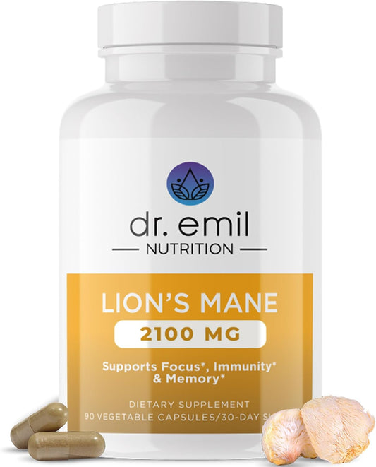 DR EMIL NUTRITION 2100mg Organic Lions Mane Supplement Capsules 90 count