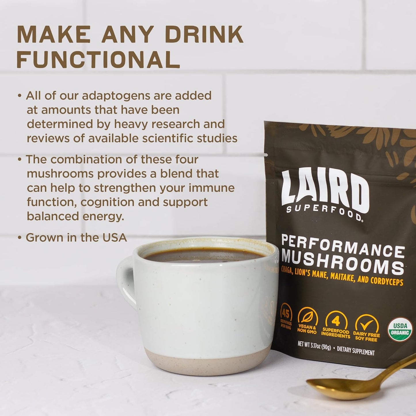 Laird Superfood Organic Performance Mushroom Blend 3.17 oz.