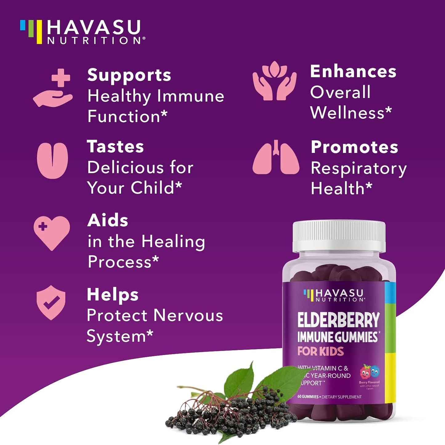 HAVASU NUTRITION Elderberry Gummies for Kids 60 Gummies