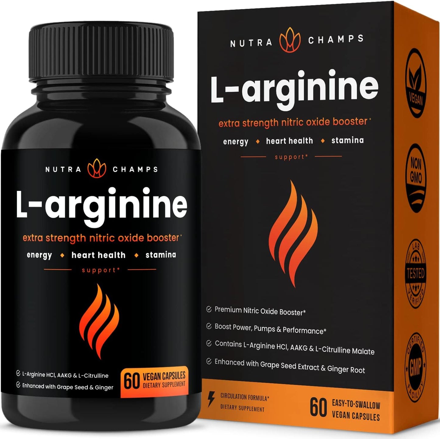 Premium L Arginine Supplement | 5-in-1 Nitric Oxide Supplement 60 count