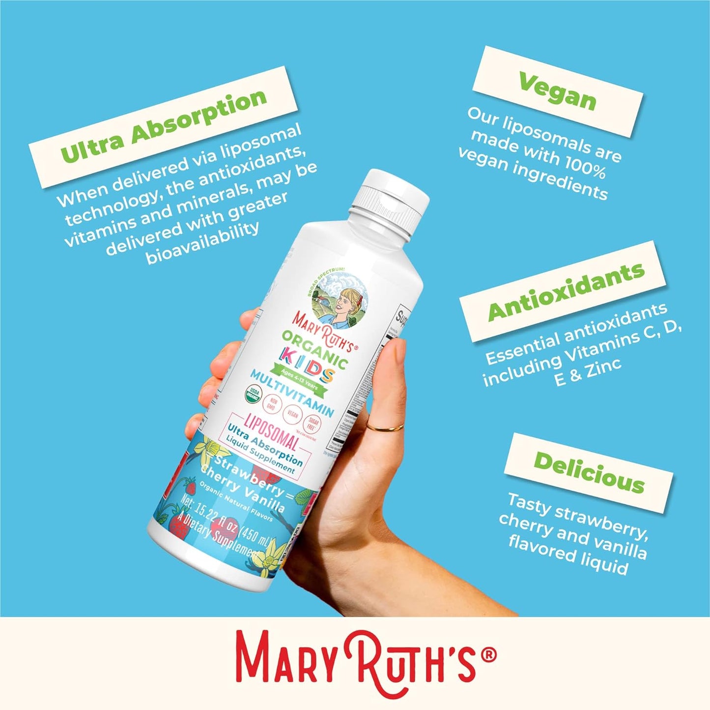 MaryRuth's Vitamin Liquid for Kids Liposomal Multivitamin 15.22 Fl Oz