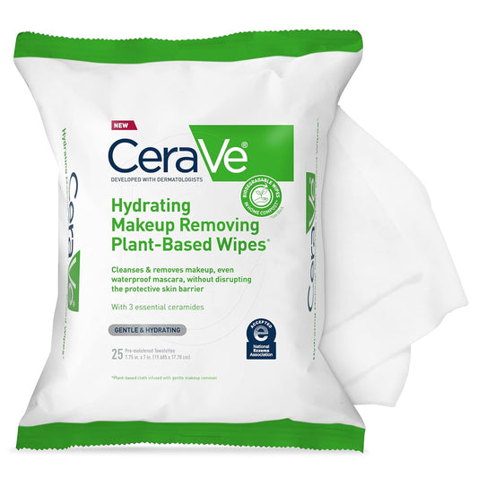 CeraVe Hydrating Facial Cleansing Makeup Remover Wipes Plant 25 Count