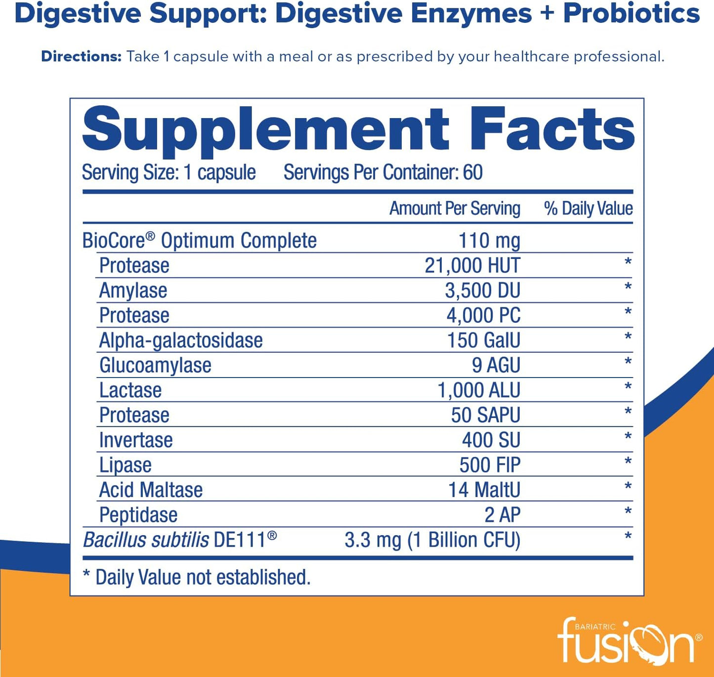 Bariatric Fusion Digestive Support: Digestive Enzymes with Probiotics -  60 Capsules