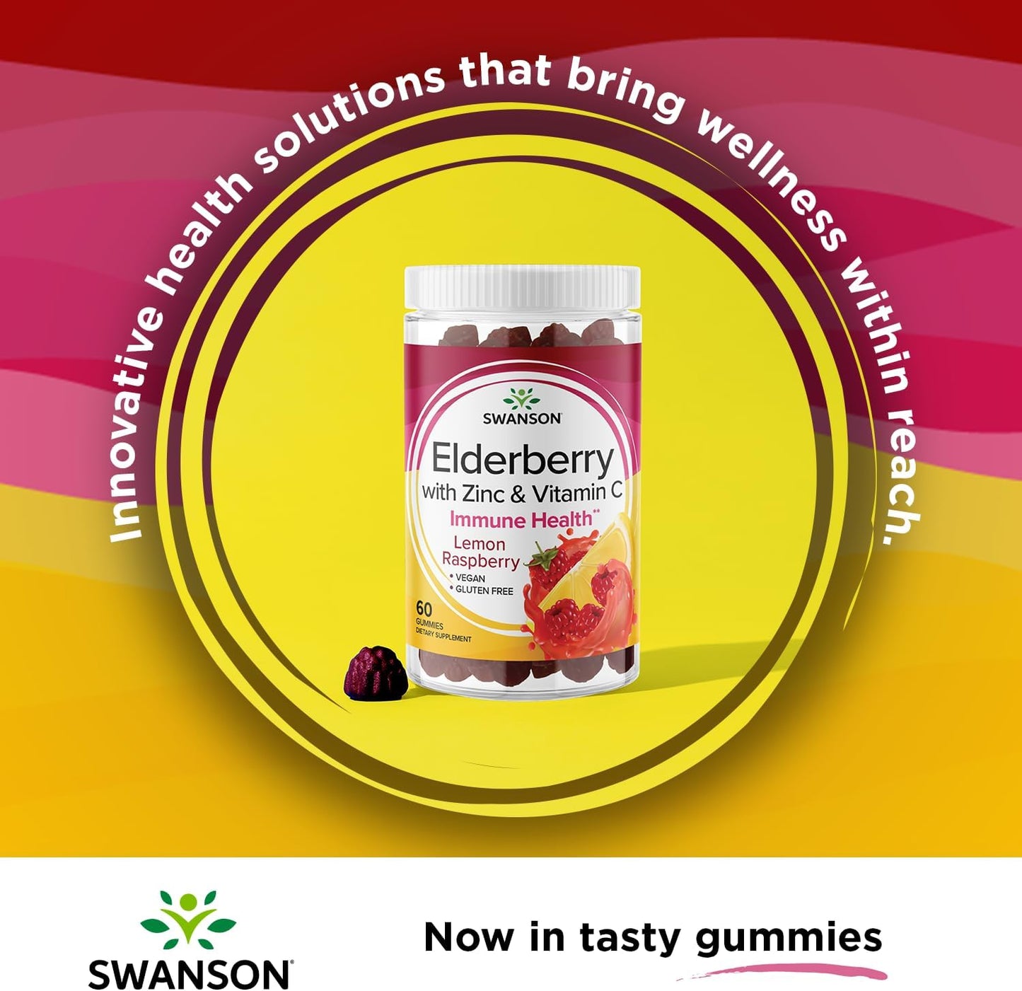 Swanson Elderberry Gummies with Zinc & Vitamin C Lemon Raspberry,  (2 Pack)