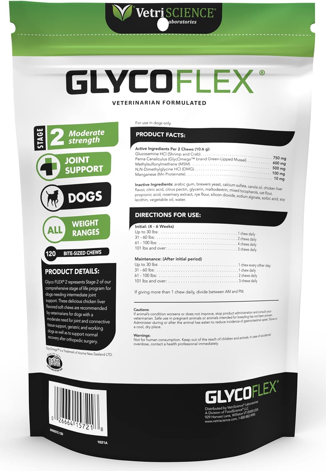 VetriScience Glycoflex 2 Hip and Joint Supplement -120 chews