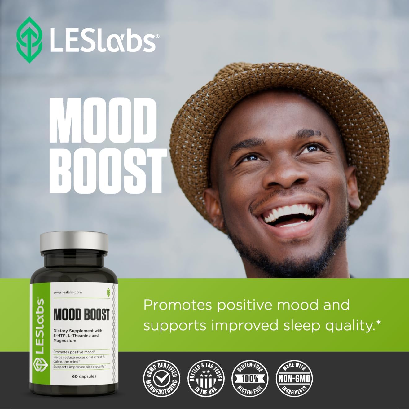 LES Labs Mood Boost 5-HTP,  Magnesium, L-Theanine  60 Capsules