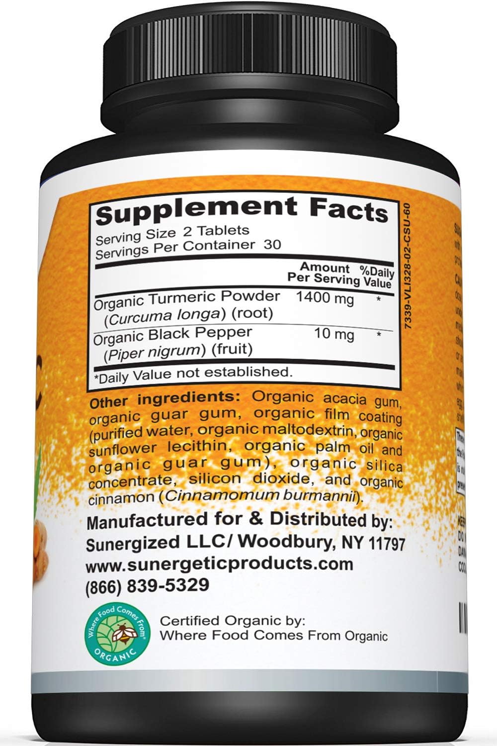 USDA Certified Organic Turmeric Supplement –60 Count