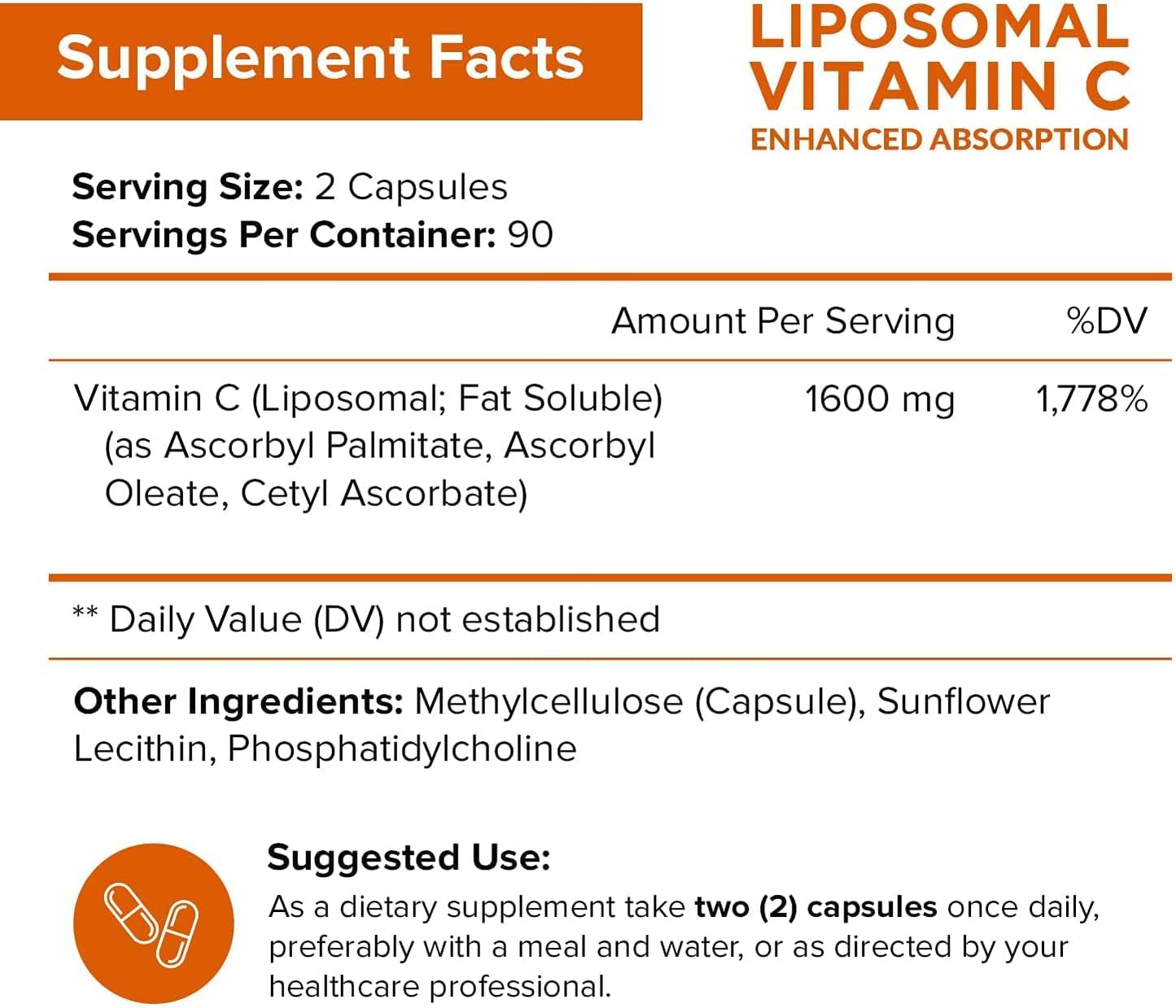 NutriFlair Liposomal Vitamin C 1600mg- High Absorption, Fat Soluble VIT C, Antioxidant Supplement  180 capsule