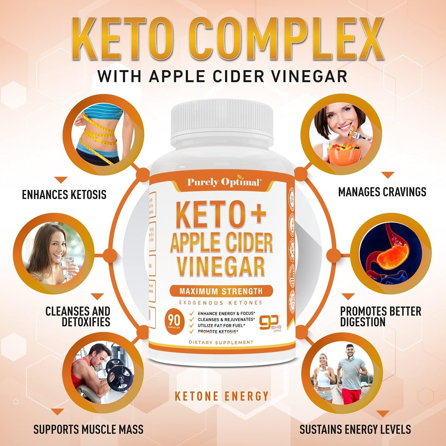 Premium Keto Pills + Apple Cider Vinegar Capsules with Mother - 90 capsules