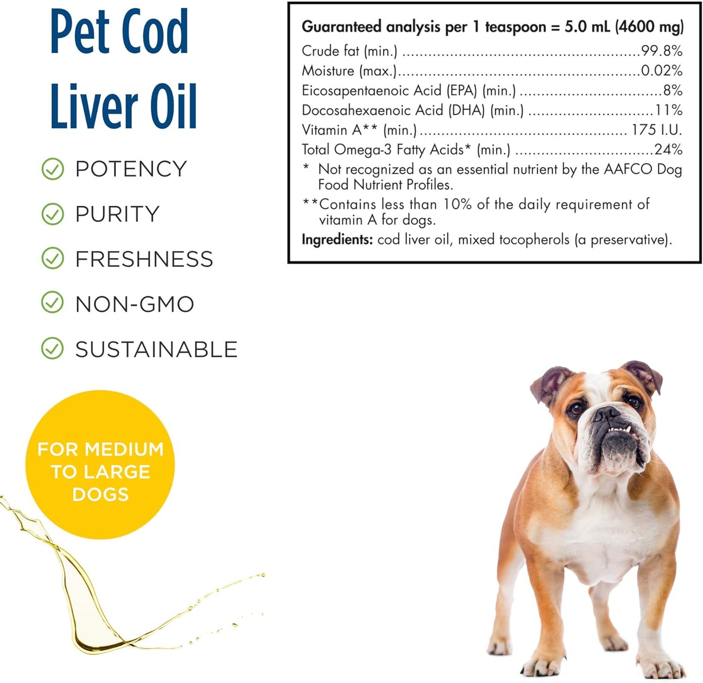 Nordic Naturals Pet Cod Liver Oil, Unflavored - 8 oz - 1104 mg Omega-3 Per Teaspoon - Fish Oil for Dogs with EPA & DHA