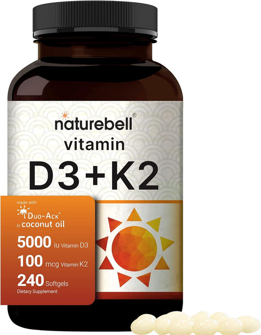 NatureBell Vitamin D3  K2  with Virgin Coconut Oil, 240 Softgels