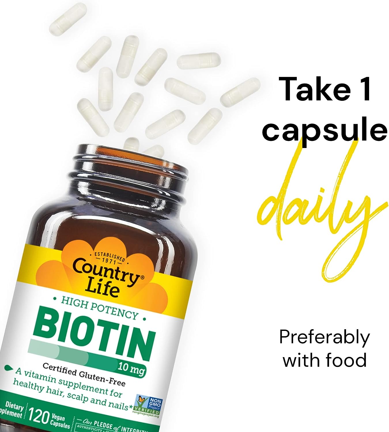 Country Life Biotin High Potency, 10mg, 120 Count,