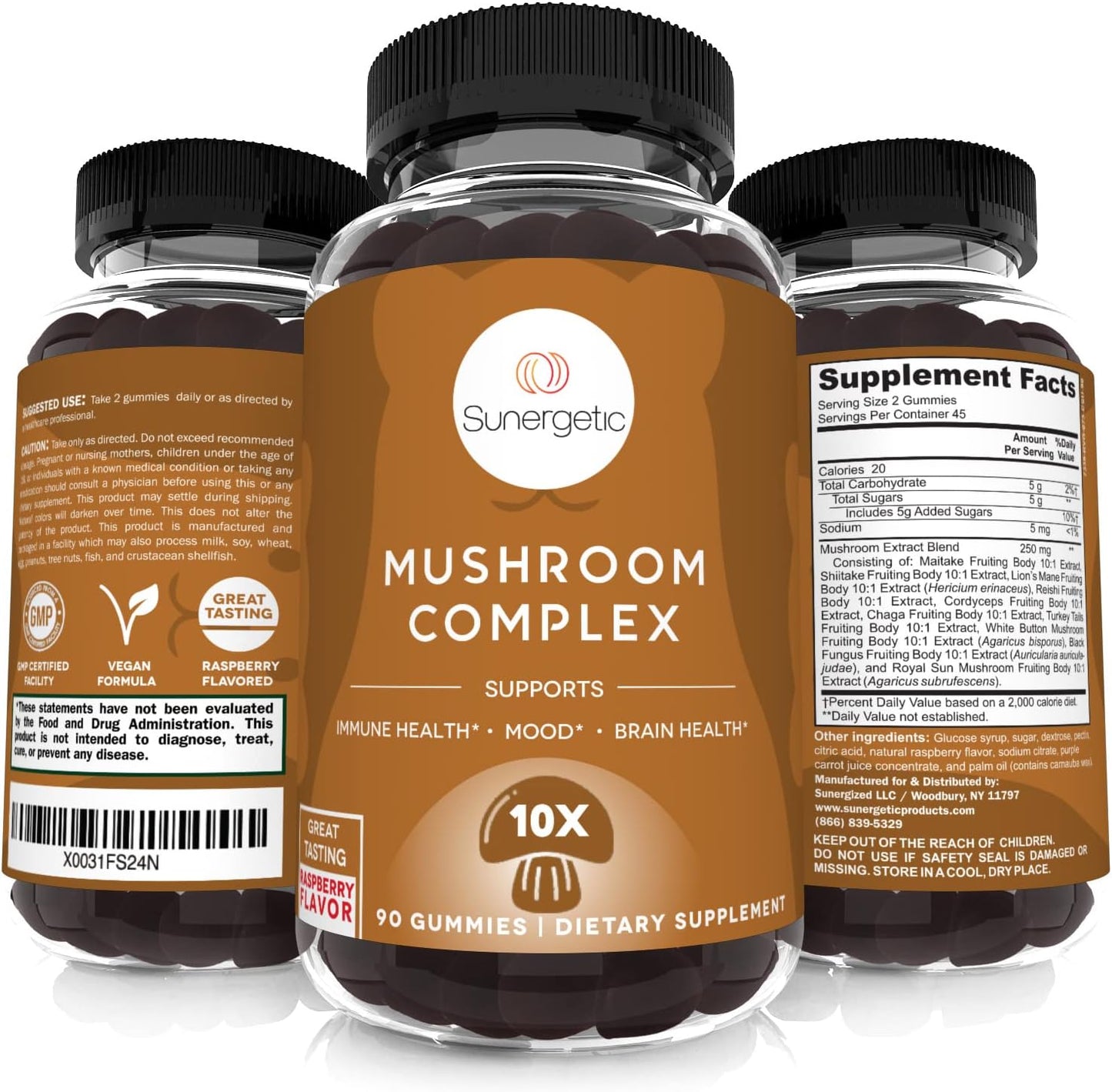 Sunergetic Premium Mushroom Gummies Supplement - 90 Gummies