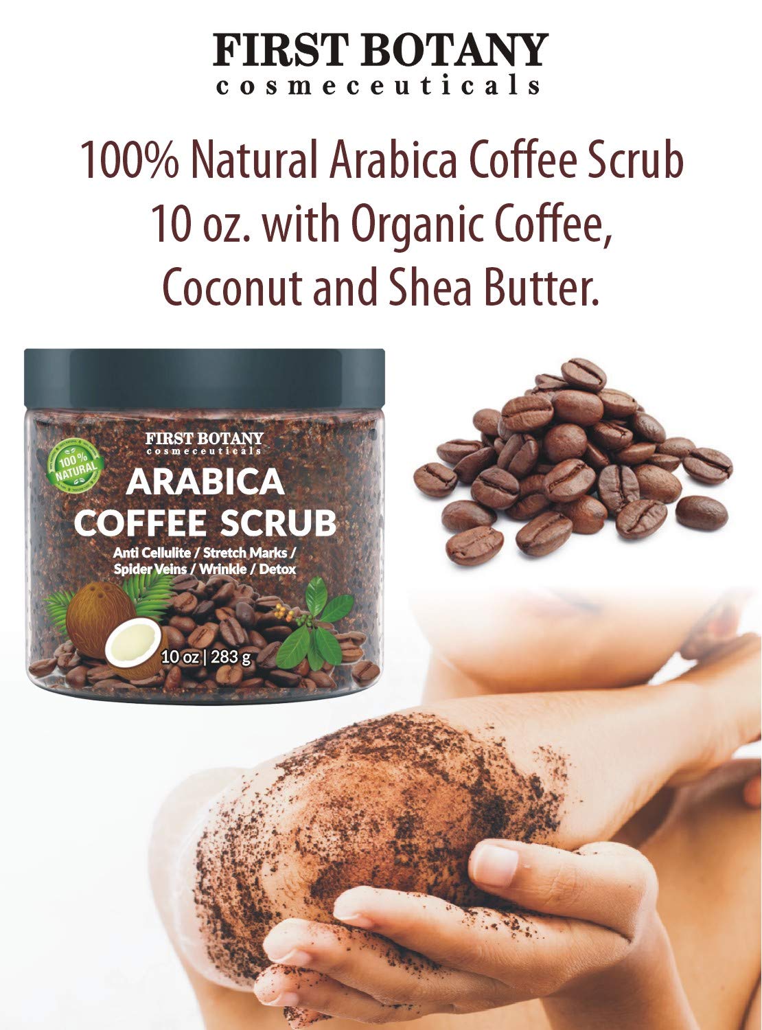 100% Natural Arabica Coffee Scrub with Organic , Coconut and Shea Butter