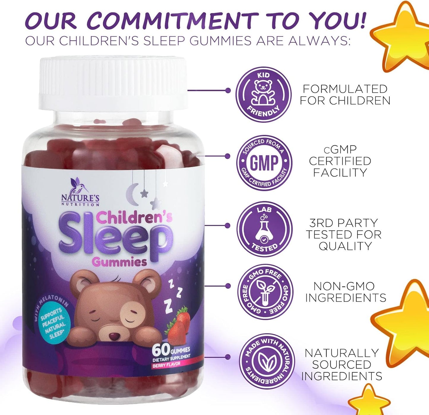 Kids Sleep Gummies, 2mg Melatonin, Nature's Effective  - 60 Gummies