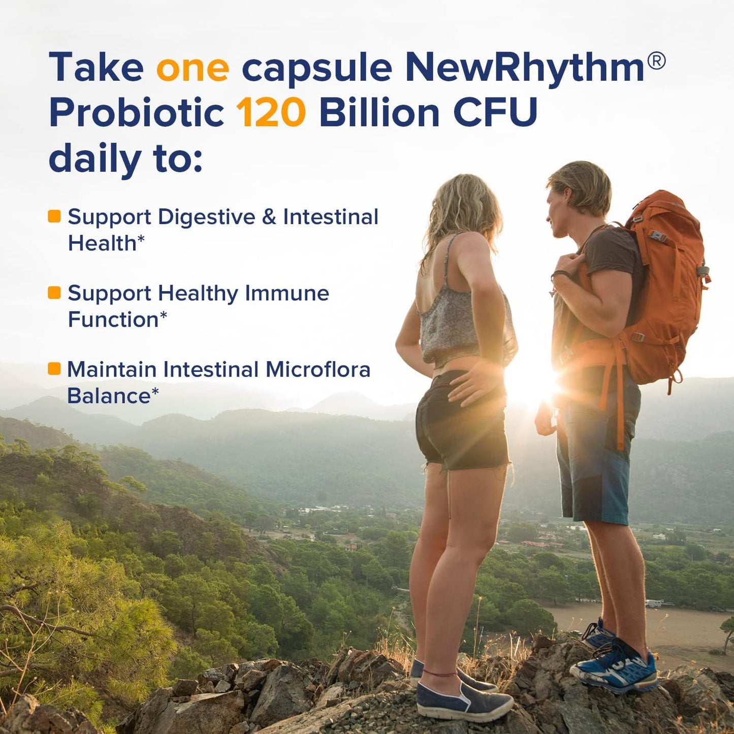 NewRhythm Probiotics 120 Billion CFU 36 Strains, 3-in-1 Digestive & Immune Support with Prebiotics & Enzymes- 30capsules