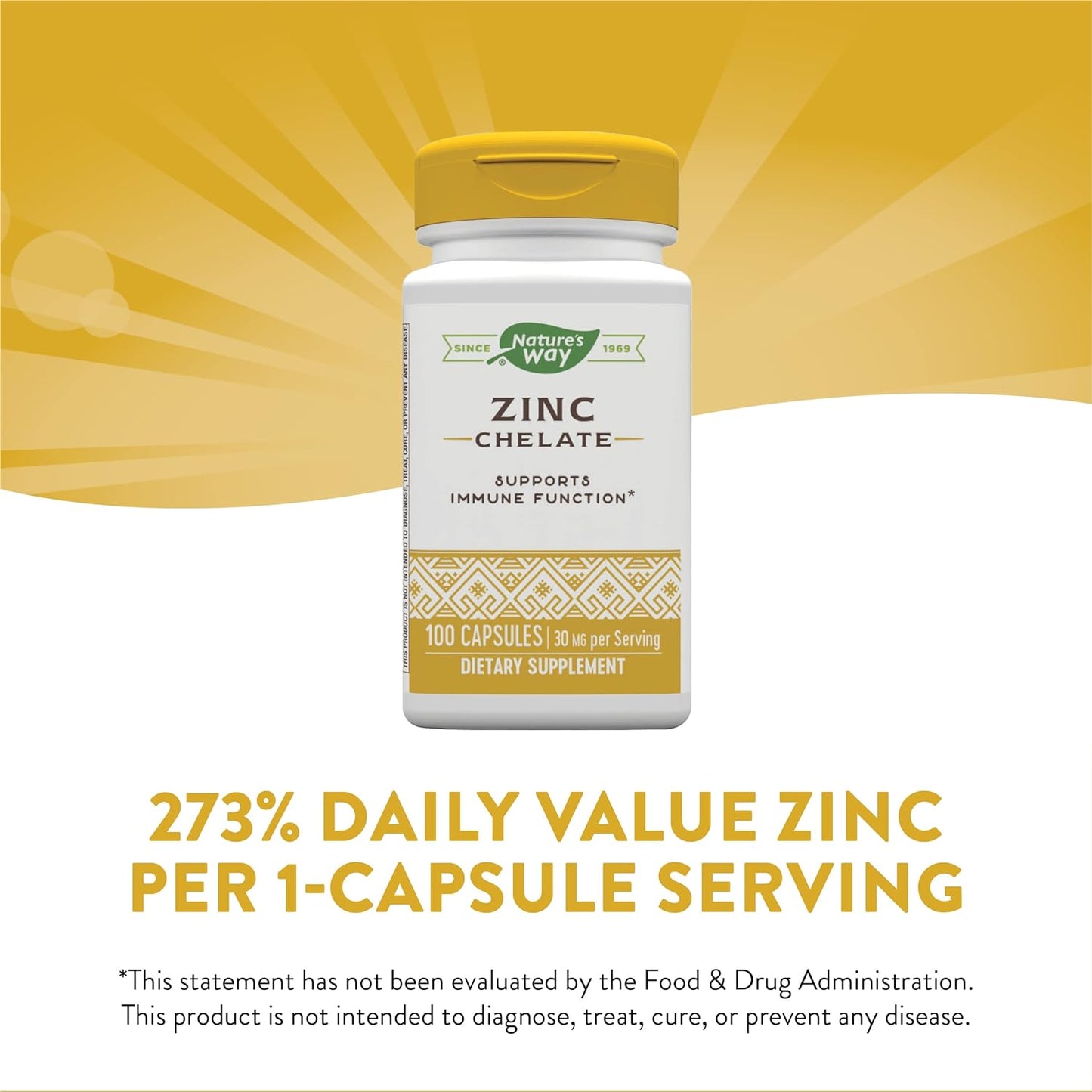 Nature's Way Zinc Chelate, Supports Immune Function 100 Capsules