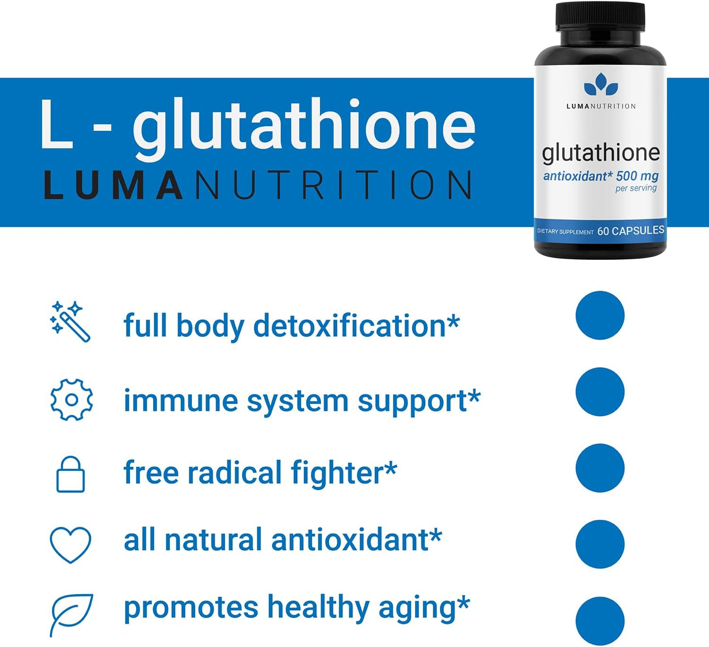 Premium Glutathione - Reduced Glutathione 500mg - 60 count